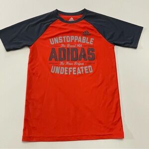 Adidas Boys Orange and Gray Activewear Short Sleeve Climalite Shirt, size M